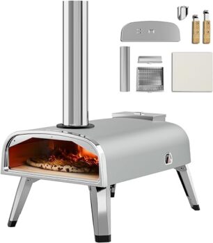 aidpiza Pizza Oven Outdoor 12" Wood Fired Pizza Ovens Pellet Pizza Stove for Outside, Portable Stainless Steel Pizza Oven for Backyard Pizza Maker Portable Mobile Outdoor Kitchen (Gray-01)
