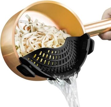 Streamline Your Cooking with Clip-On Silicone Strainer!